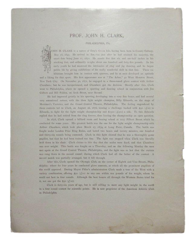 John H. Clark Professor 1895 Boxing Gladiators 11x15 Supplement Poster