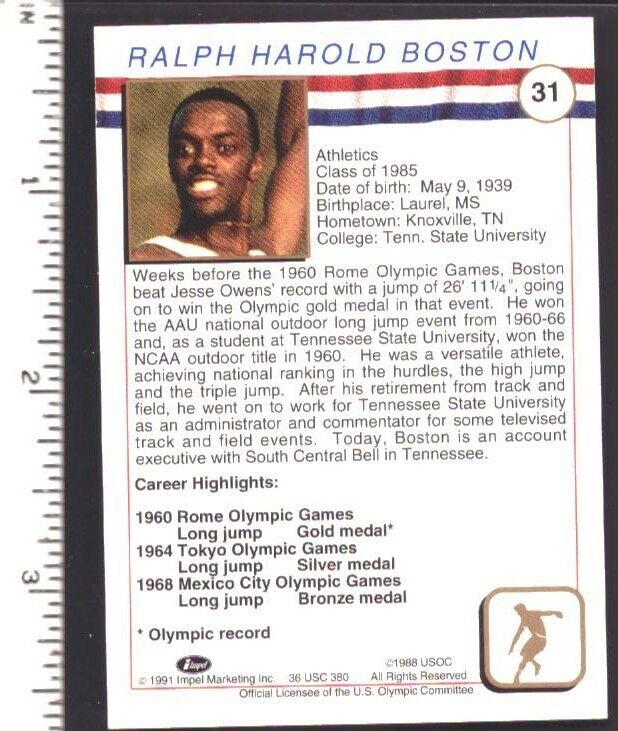 Ralph Boston Track Signed 1991 Impel USA Olympic HOF Trading Card #31 151877