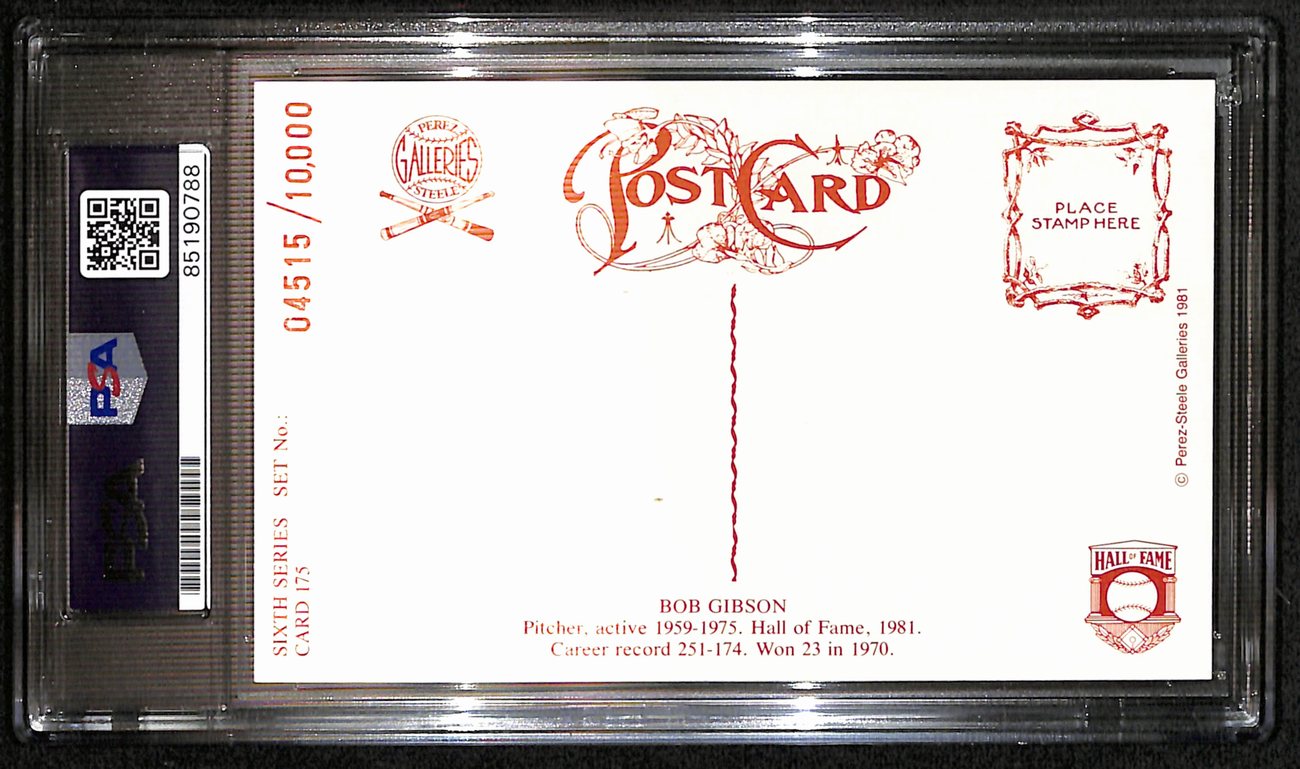 Bob Gibson HOF Signed 1981 Perez Steele Postcard Cardinals PSA/DNA 187418