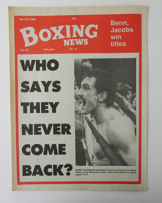 April 29, 1988 Boxing News Magazine Barry McGuigan