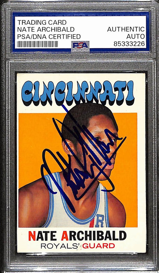 Nate Archibald HOF Signed/Auto 1971-72 Topps Card #29 Royals Rookie PSA 187992