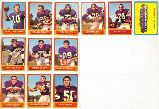 1963 Topps Football Vikings Complete Team Set (12/12) Cards Tarkenton 189253