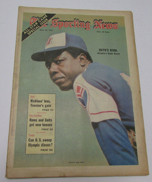 Hank Aaron Atlanta Braves July 20, 1972 Sporting News Cover 144663