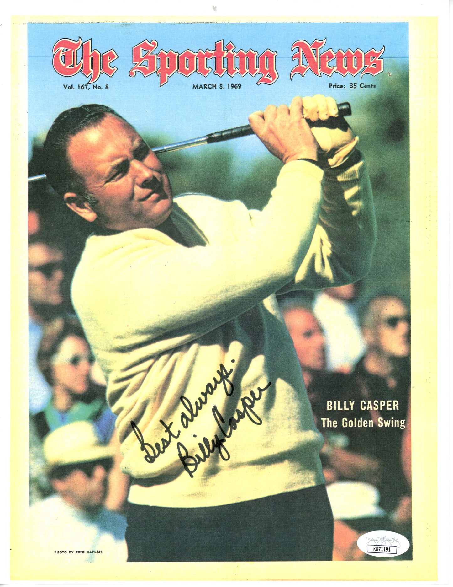 Billy Casper Signed 1969 Sporting News Magazine Cover PGA Champ JSA 171307