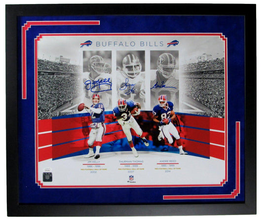 Jim Kelly/Thurman Thomas/Andre Reed Bills Signed 16x20 Photo Framed JSA 164766