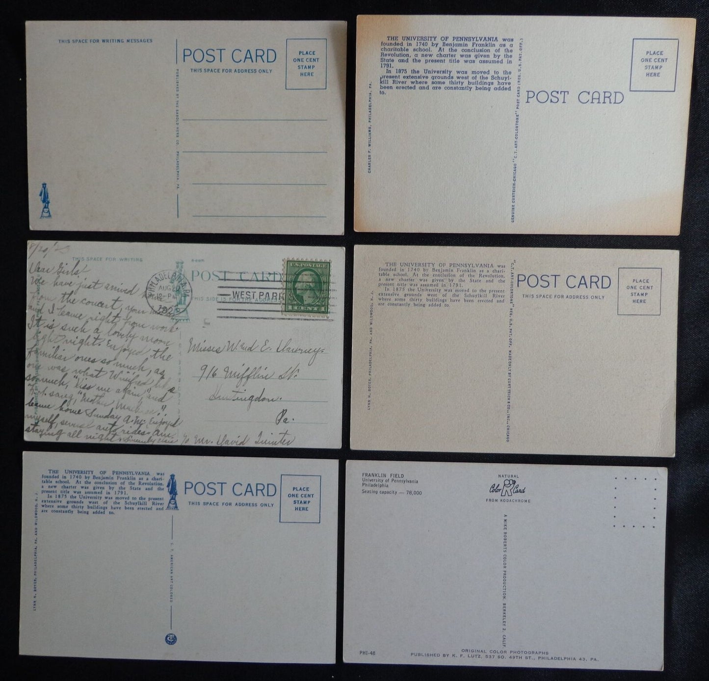 Lot of (6) 1920's Postcards Pennsylvania University Stadium Philadelphia 176175