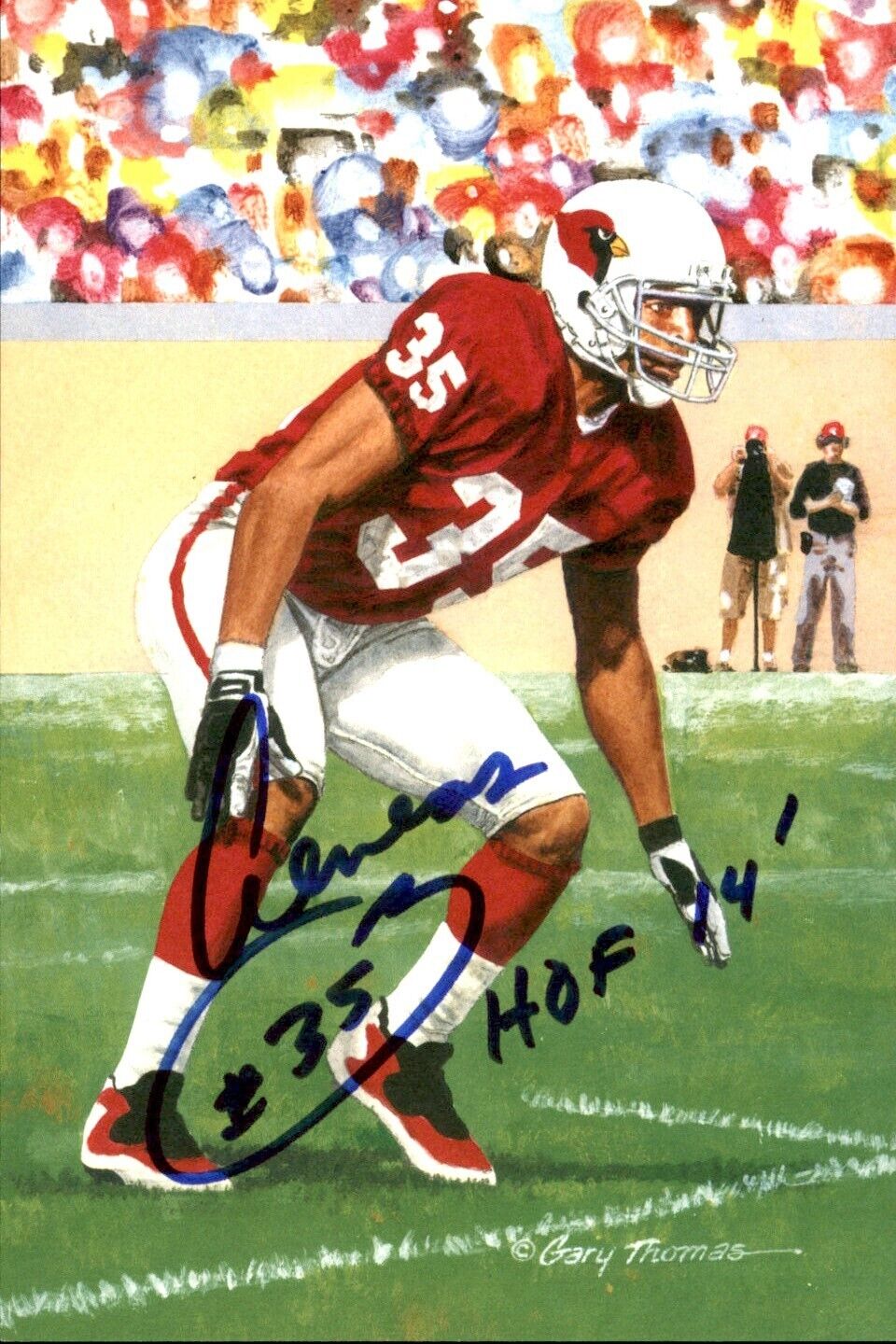 Aeneas Williams HOF Autographed/Inscr Goal Line Art GLAC Postcard Cardinals JSA
