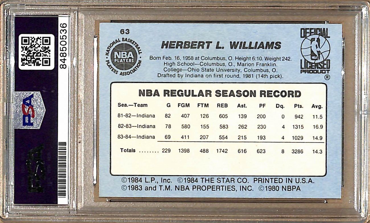 1984-85 Star Company #63 Herb Williams Pacers Signed/Auto Card PSA/DNA 178834