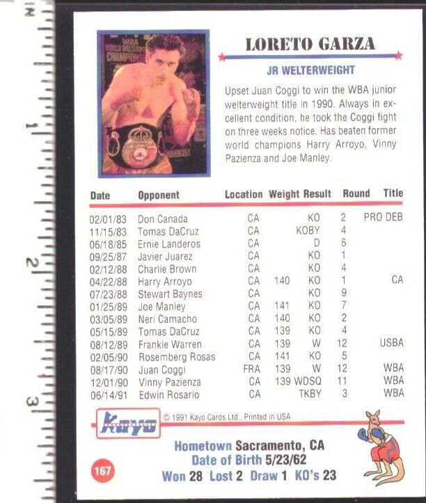 Loreto Garza Boxer Signed/Autographed 1991 Kayo Trading Card #167 151864