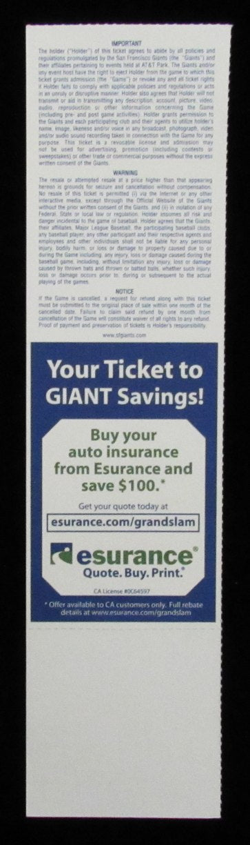 September 26, 2007 Full Ticket Giants vs. Padres Barry Bonds Final Game 184926