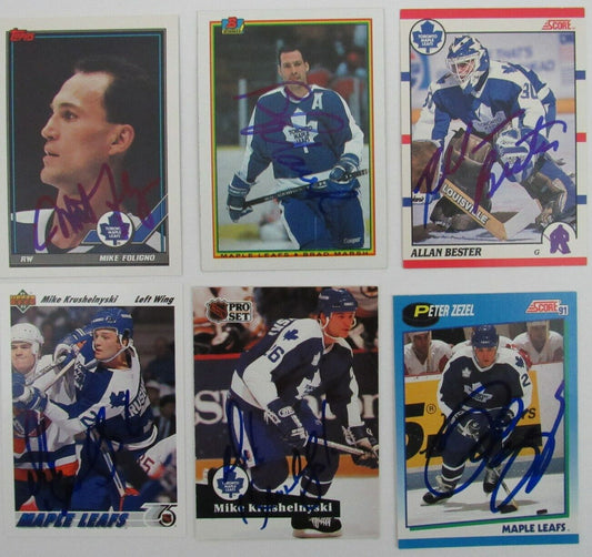 Lot of 6 Signed/Autographed Toronto Maple leafs 1990-91 NHL Trading Cards 159401