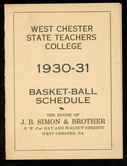 1930-31 West Chester State Teachers College Basketball 3x4 Pocket Schedule