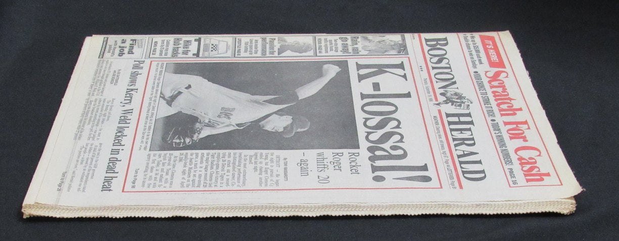 Boston Herald Newspaper Sept 19, 1996 Roger Clemens 20 Strikeouts Red Sox 190808