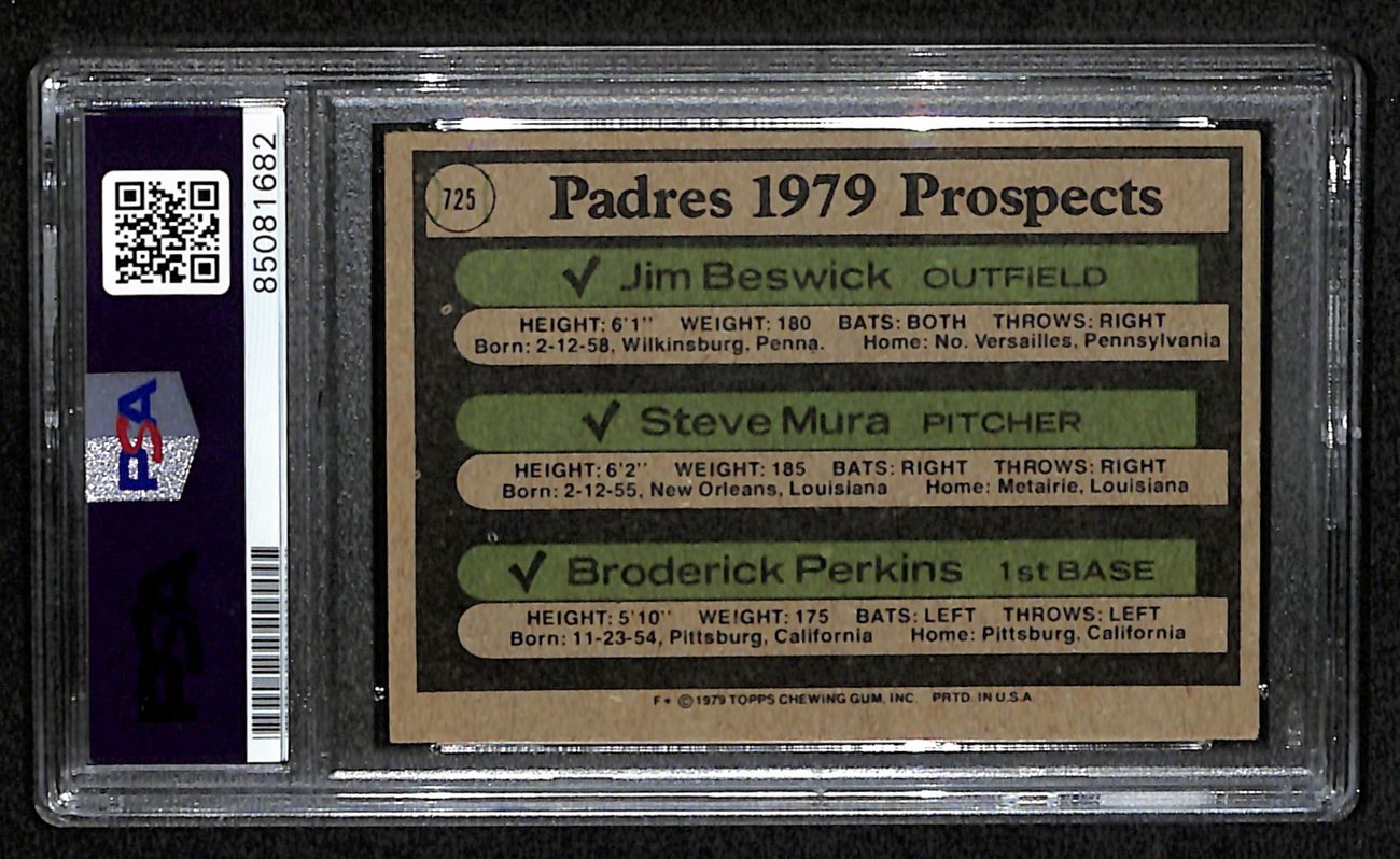 Beswick/Mura/Perkins Signed 1981 Topps Card #125 Padres Prospects PSA/DNA 184526
