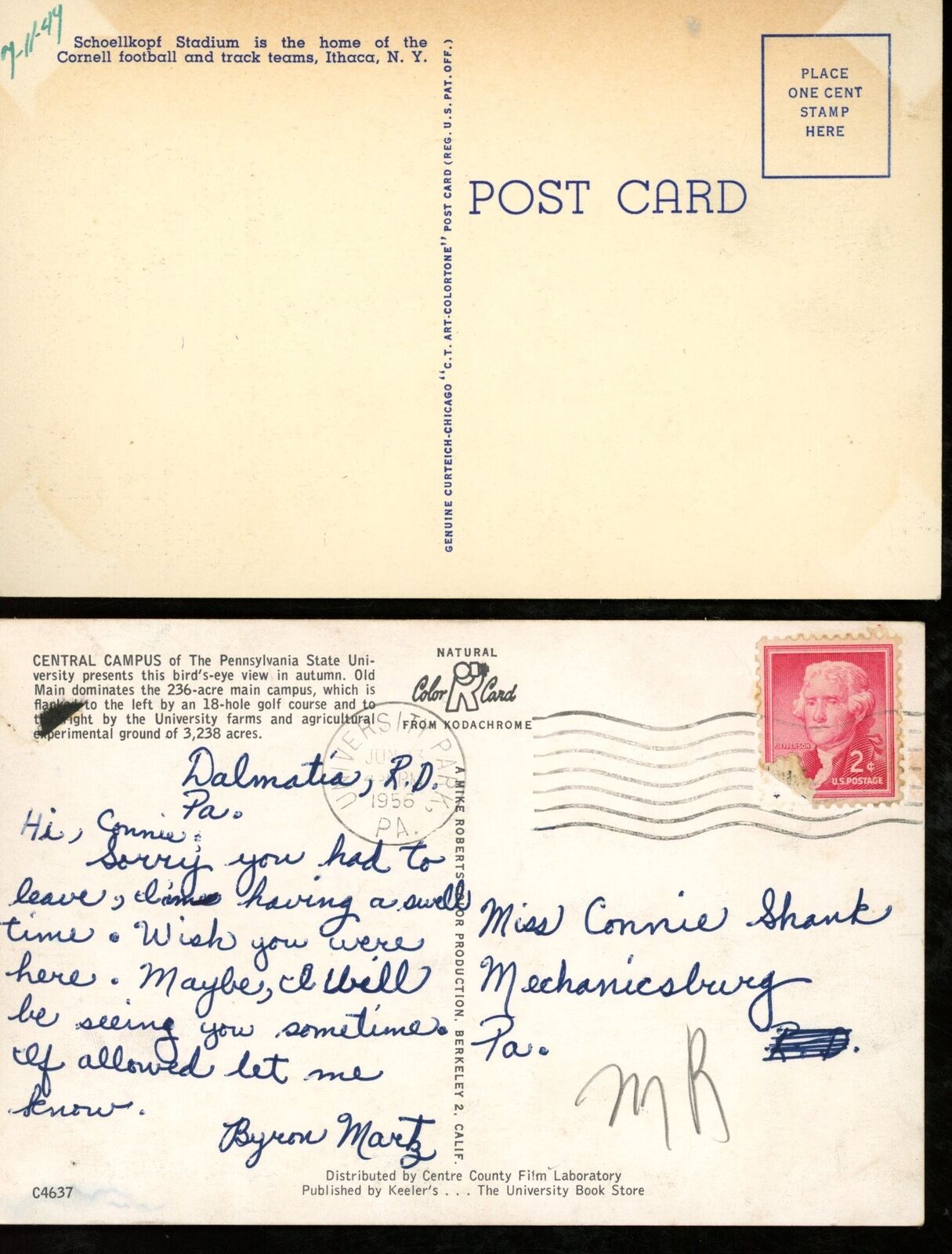 Lot of (2) 1950's Postcards Cornell Univ Stadium/ Penn State Stadium 176181