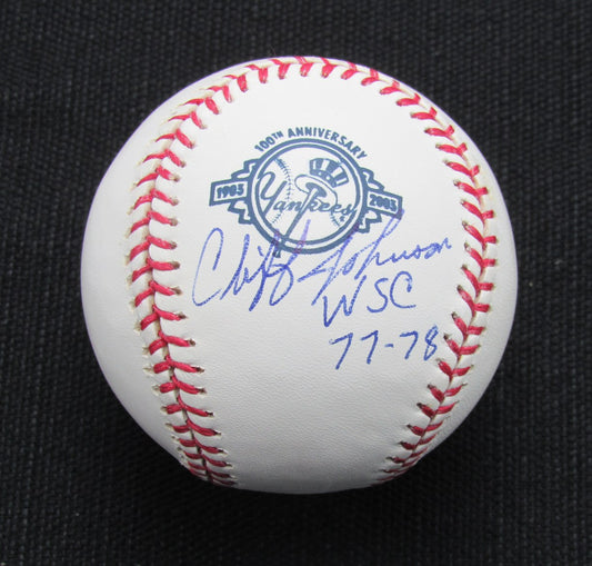 Cliff Johnson Signed/Auto Yankees 100th OML Baseball JSA Inscr 186957