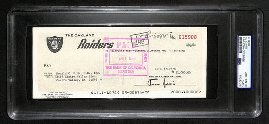 Al Davis HOF Signed/Autographed 8.5x3.5 Bank Check Raiders PSA/DNA 193232