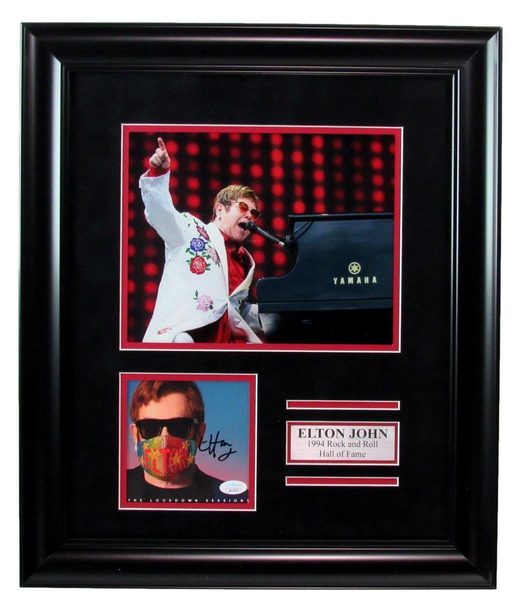 Elton John Autographed CD Cover with Photo Framed JSA 177473