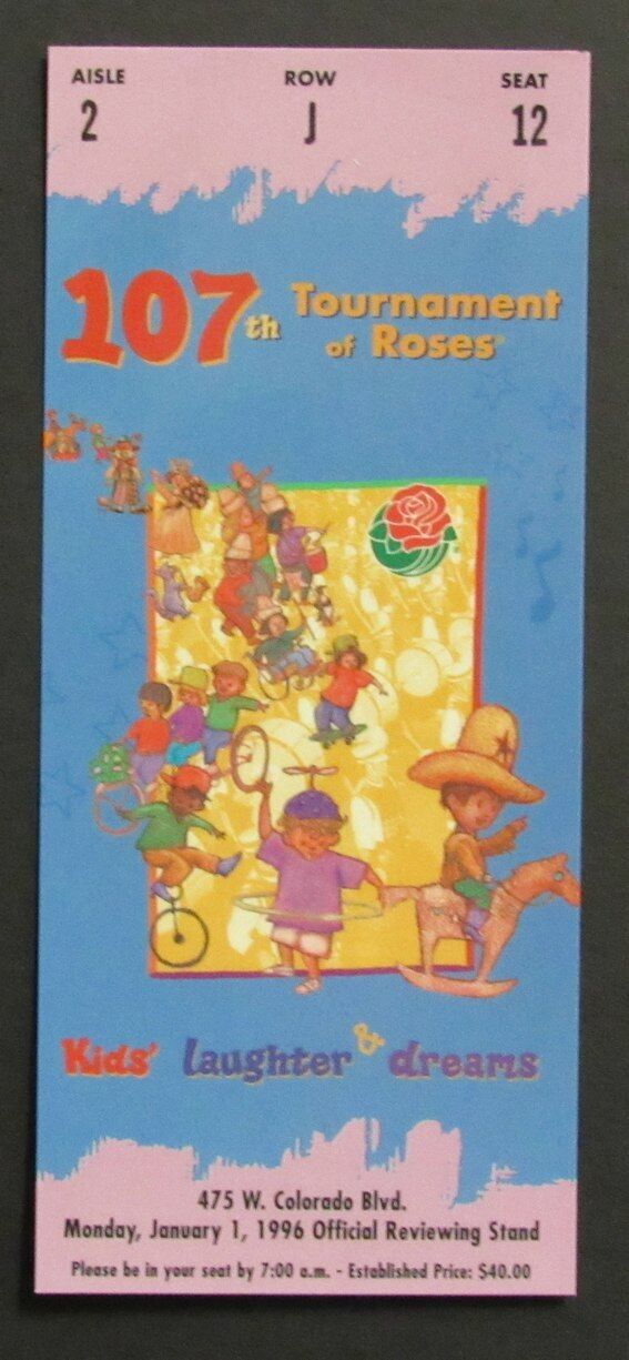 1996 Pasadena Tournament of Roses Parade Ticket Stub to Reviewing Stand
