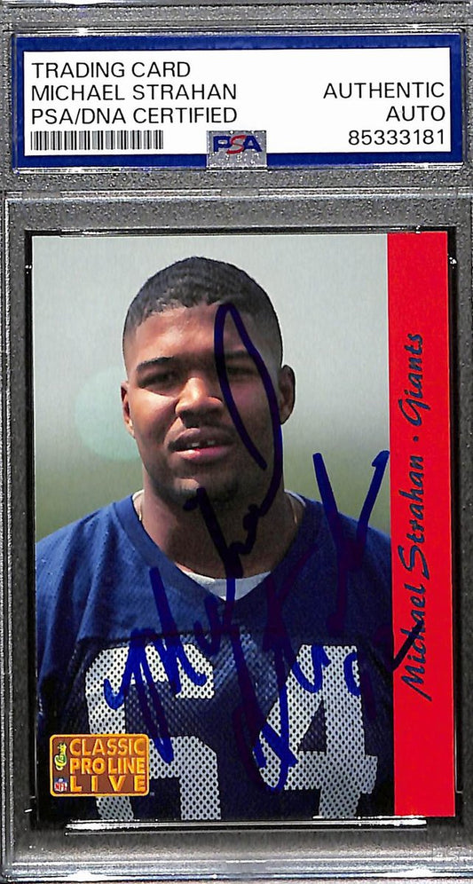 Michael Strahan HOF Signed 1993 Pro Line Live Card #195 Rookie Giants PSA 187962