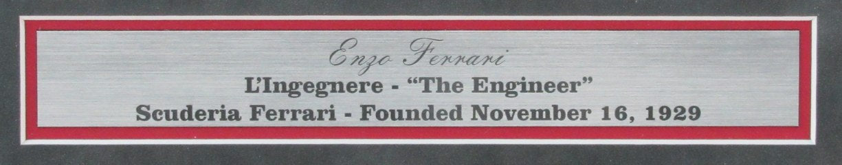 Enzo Ferrari Collage w/Laser Engraved Autograph and License Plate Framed 187380