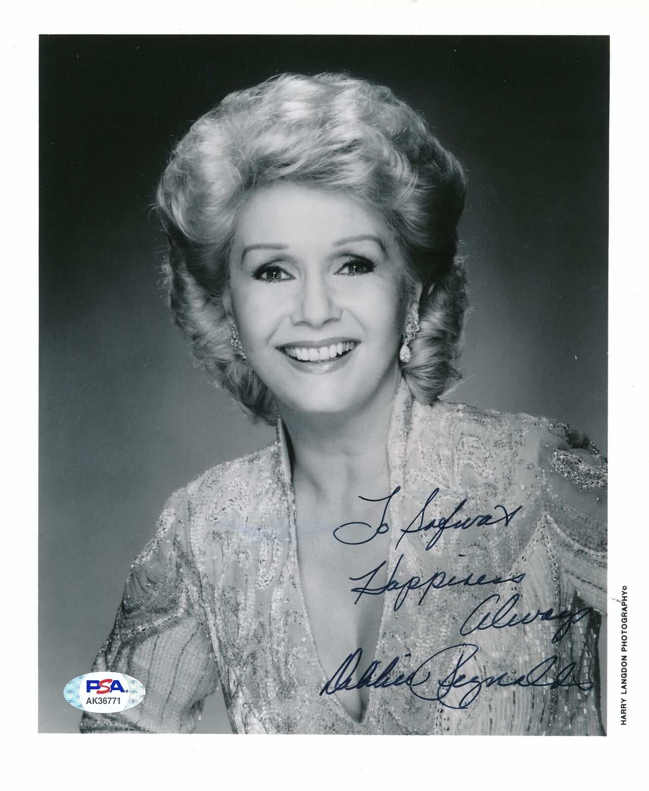 Debbie Reynolds Actress Autographed/Inscribed 8x10 B/W Photo PSA/DNA