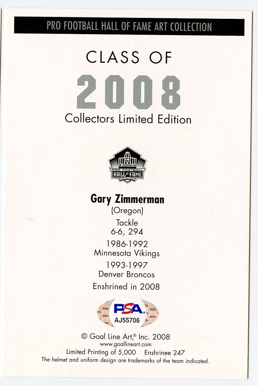 Gary Zimmerman Signed Goal Line GLAC Postcard w/HOF Broncos PSA/DNA 160451