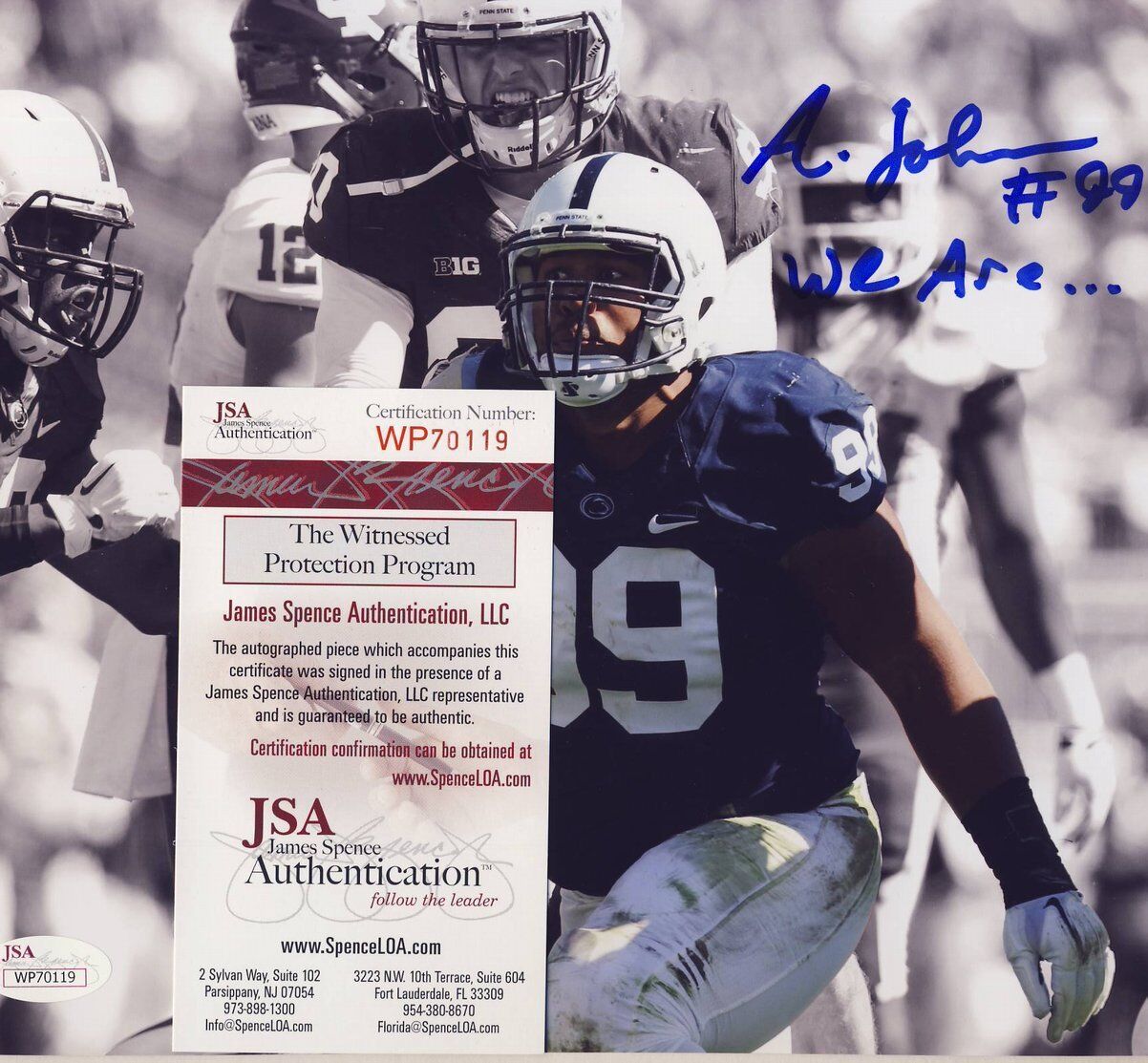 Austin Johnson PSU Nittany Lions Signed "We Are" 8x10 Spotlight Photo JSA 136831