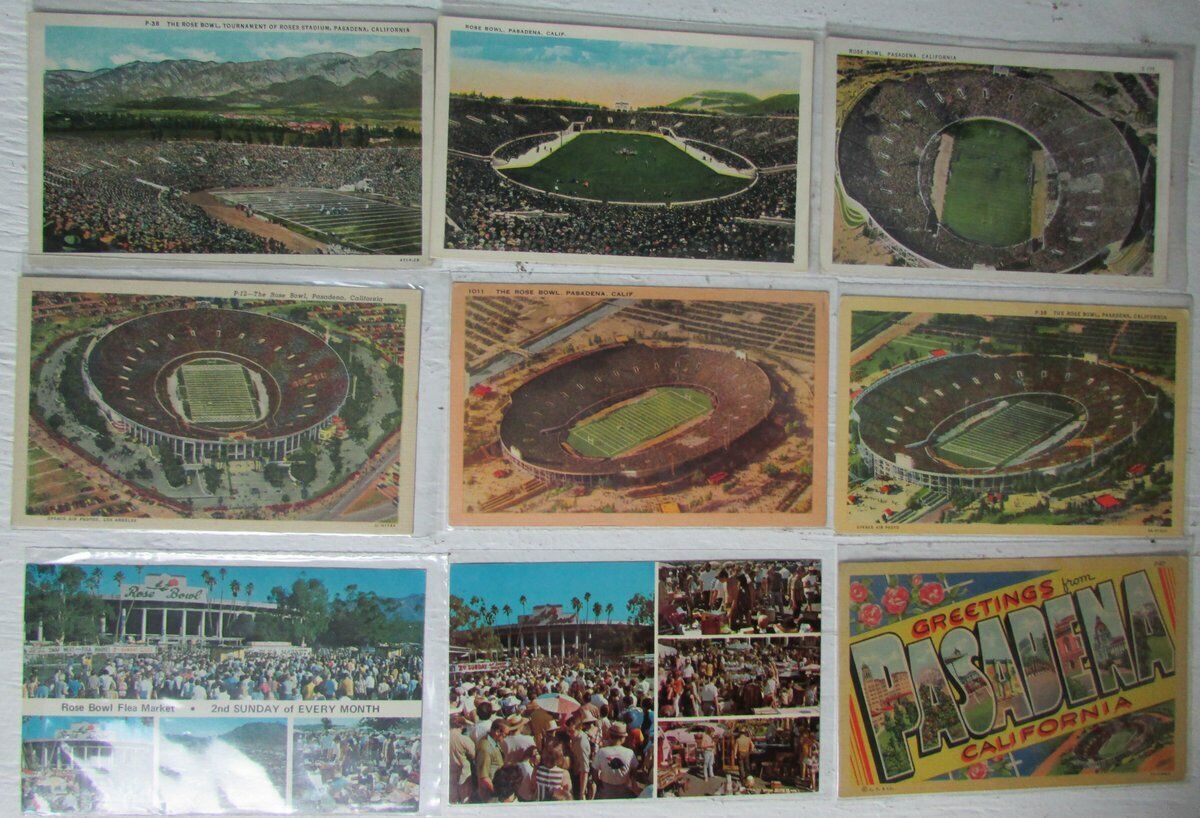 Lot of 9 Rose Bowl Stadium Pasadena California 1940's Vintage Postcards 147283