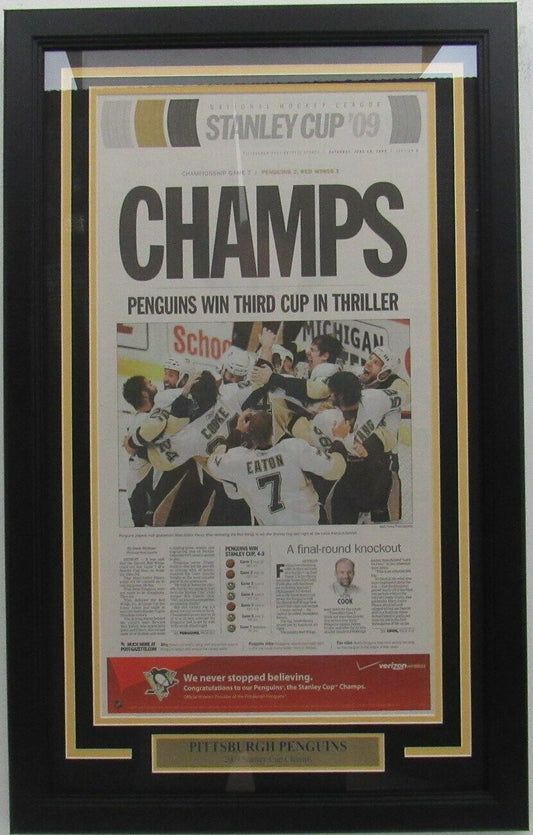 Penguins 2009 Stanley Cup Champs Post Gazette Newspaper Framed 157904