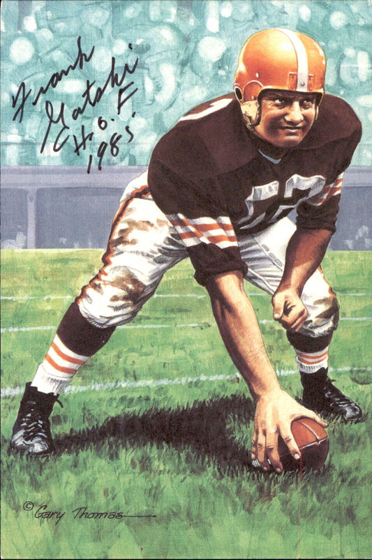 Frank Gatski HOF Autographed/Inscribed Goal Line Art GLAC Postcard Browns JSA
