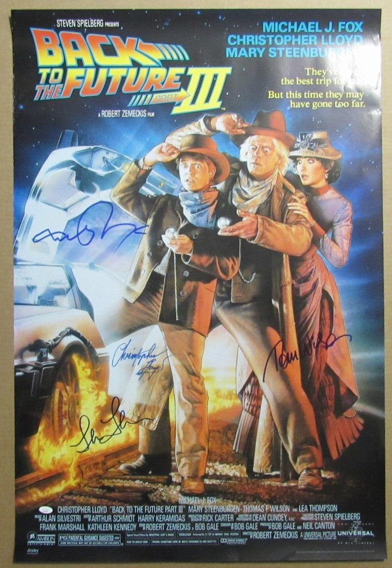 "Back to the Future III" Multi-Autographed by 4 Actors 27x40 Movie Poster JSA