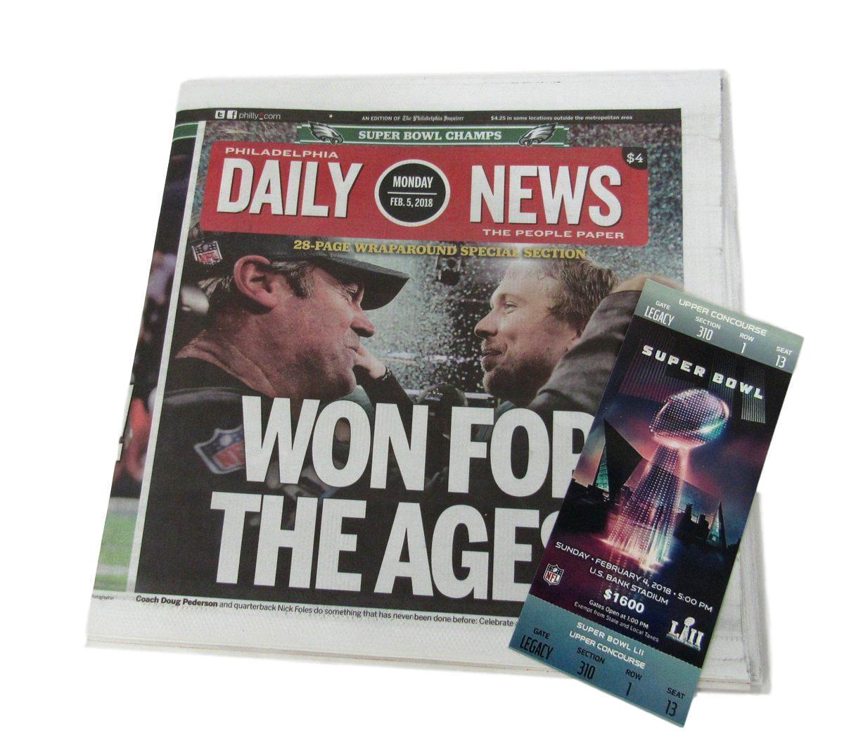 Philadelphia Eagles Superbowl Champions Daily Newpaper Replica SB Ticket 131738