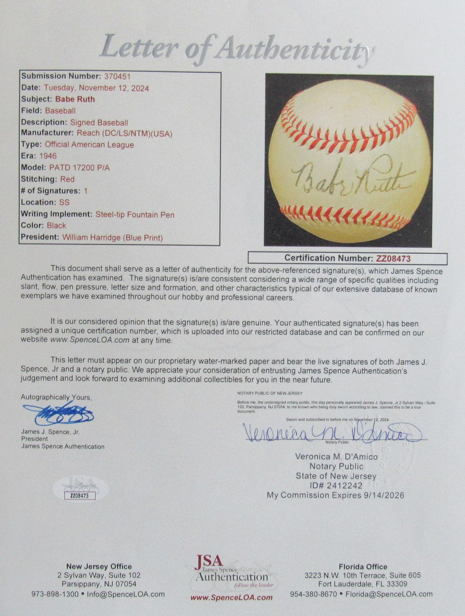 Babe Ruth HOF Signed/Auto OAL Baseball w/Original Box PSA/DNA NM7 JSA 193134