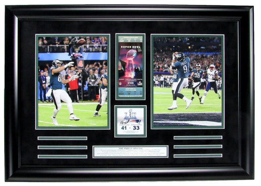 Eagles "Philly Special" Framed Photo Collage of Foles/Burton w/Replica SB Ticket