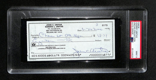 Johnny Unitas HOF Signed/Auto 2000 Bank Check Colts PSA/DNA MINT 9 192612