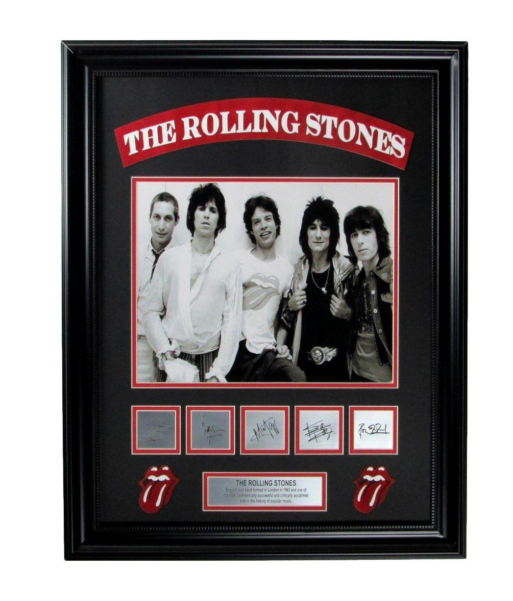 The Rolling Stones 11x14 B/W Photo with Laser Engraved Signatures Framed 165823