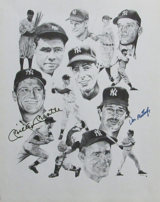 Mickey Mantle/Don Mattingly Yankees Dual-Signed 11x14 Lithograph Beckett 165859