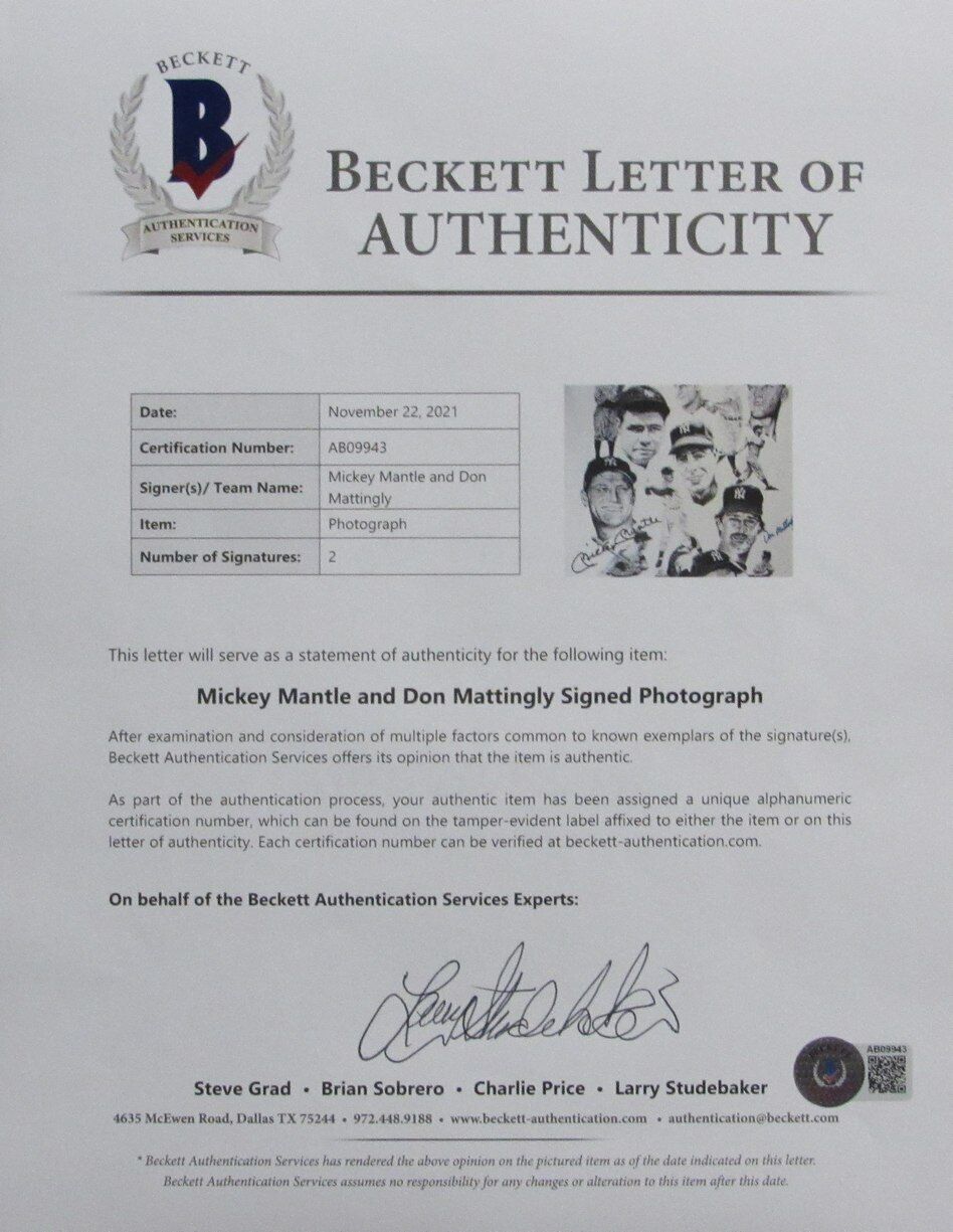 Mickey Mantle/Don Mattingly Yankees Dual-Signed 11x14 Lithograph Beckett 165859