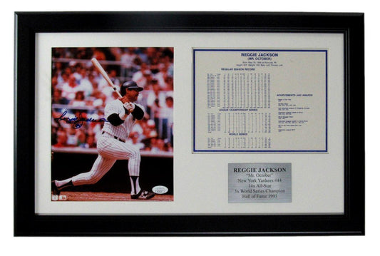 Reggie Jackson HOF Autographed 8x10 Photo W/ Stats New York Yankees Framed JSA