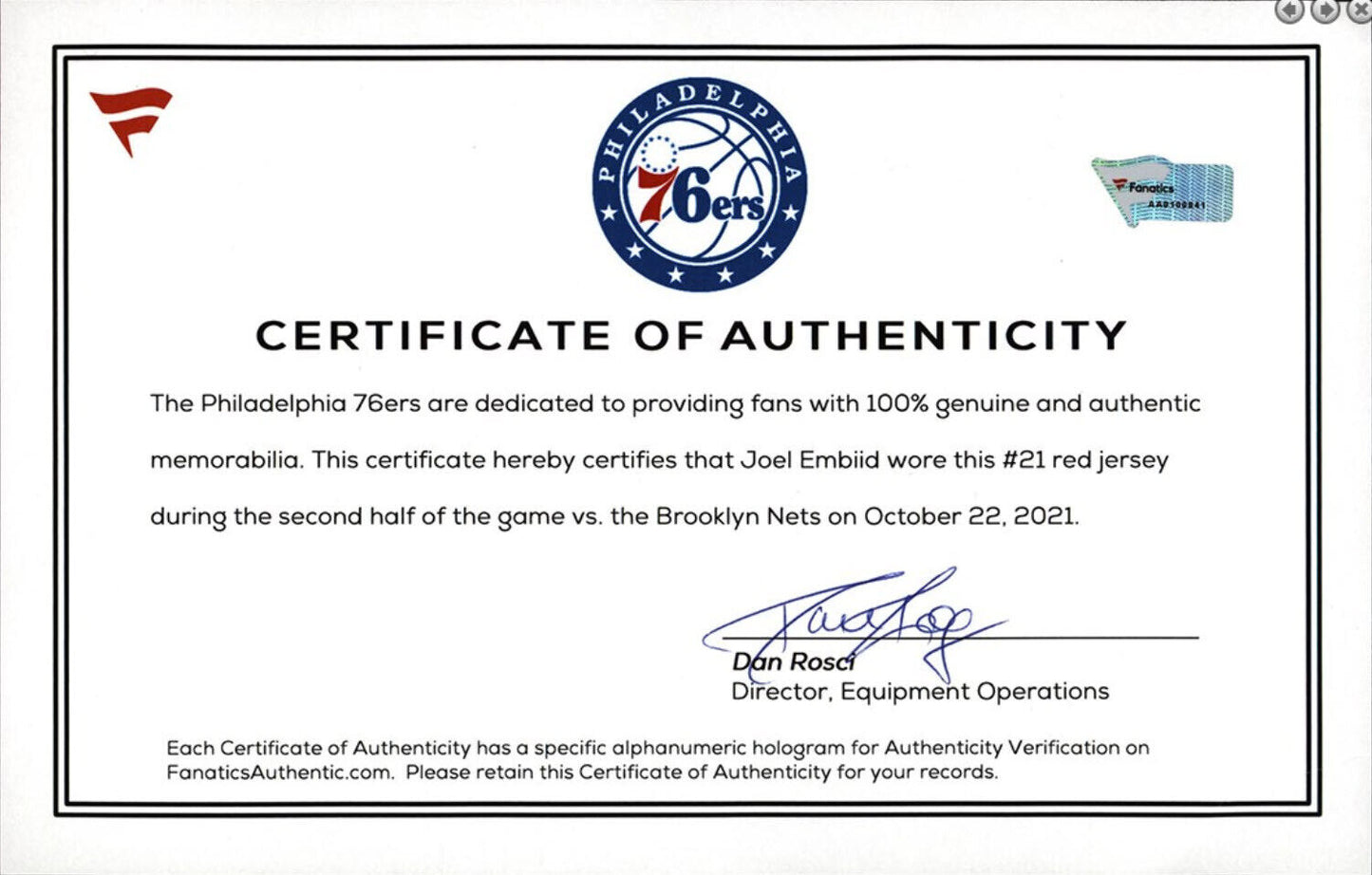 2021 Joel Embiid Philadelphia 76ers Game Worn/Used Red Statement Jersey 175679