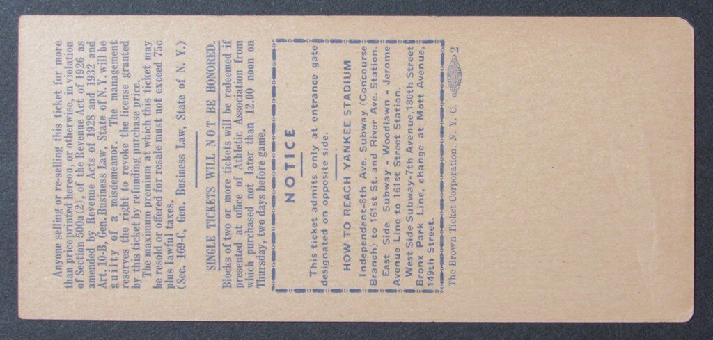 1942 Princeton Tigers vs. Navy Midshipmen Proof Ticket 10/10/42 Yankee Stadium