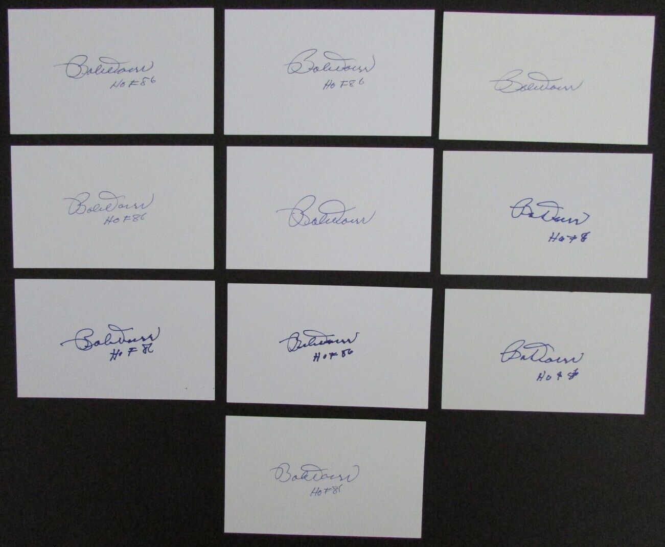 Lot of (10) Autographed Bobby Doerr HOF 3x5 Index Cards Boston Red Sox