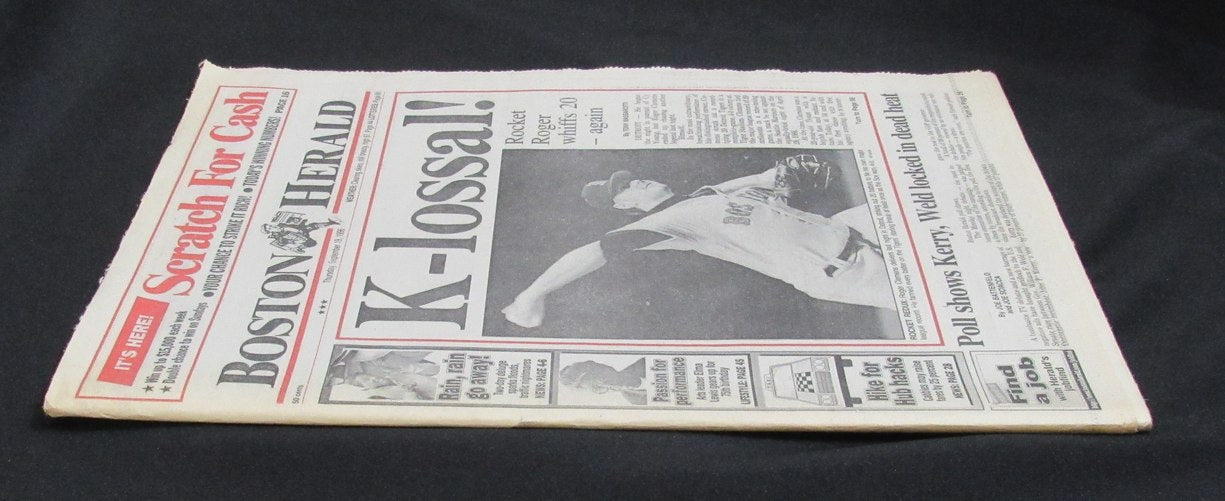 Boston Herald Newspaper Sept 19, 1996 Roger Clemens 20 Strikeouts Red Sox 190808
