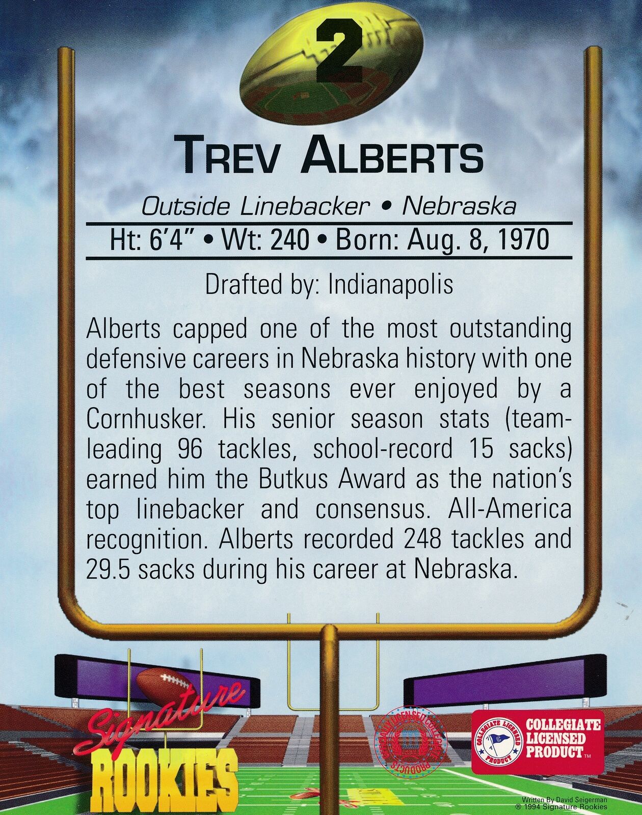 Trev Alberts University of Nebraska Signed/Autographed 8x10 Photo JSA 166927