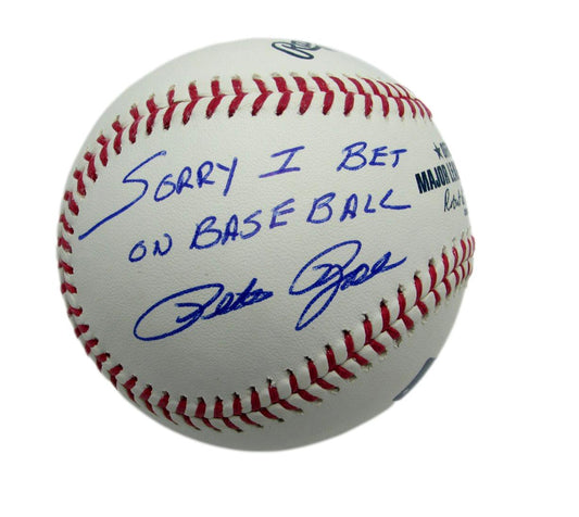 Pete Rose "Sorry..." Reds Signed/Inscribed Rawlings OML Baseball JSA 167155
