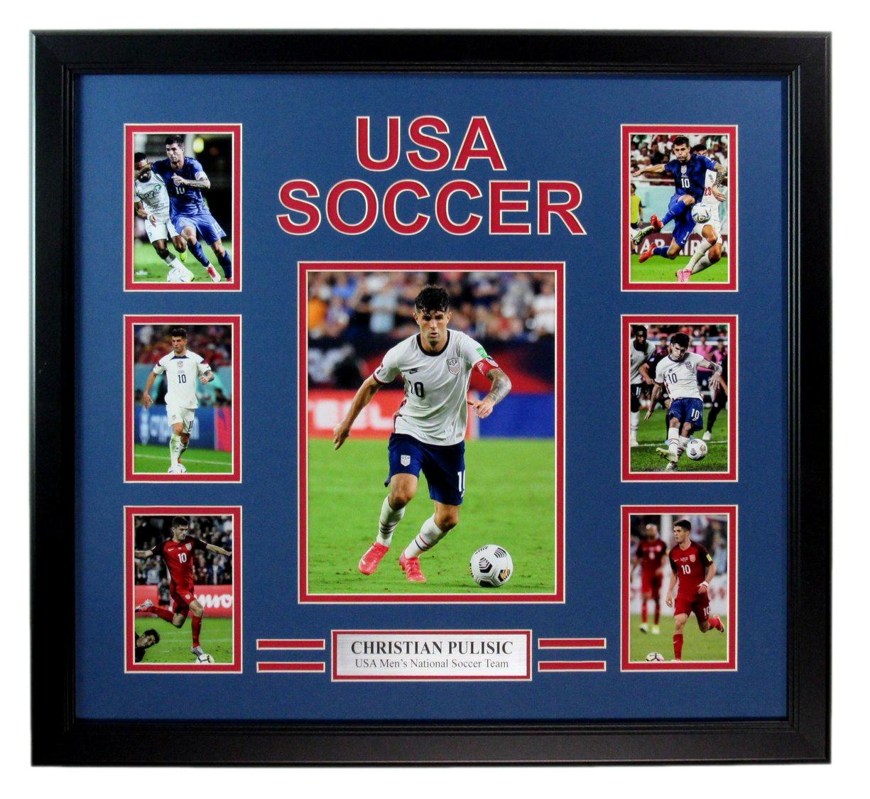 Christian Pulisic UNSIGNED Photo Collage USA Men's Soccer Team Framed 181882
