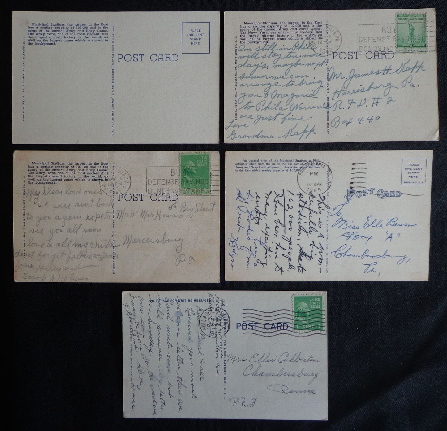 Lot of (5) 1940's Postcards Municipal Stadium Philadelphia 176178