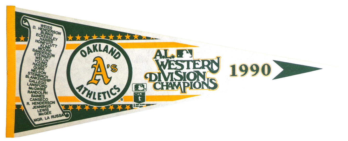 1990 Oakland A's A.L. Western Division Champions Baseball 30x12 Felt Pennant