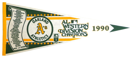 1990 Oakland A's A.L. Western Division Champions Baseball 30x12 Felt Pennant